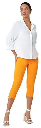 Roman Originals Cropped Trousers for Women UK Ladies Capri Leggings Summer Pants Short Crop Stretch 3/4 Length Three Quarter Pedal Pusher Clothes Elasticated Bengaline Cut Off - Mango - Size 10
