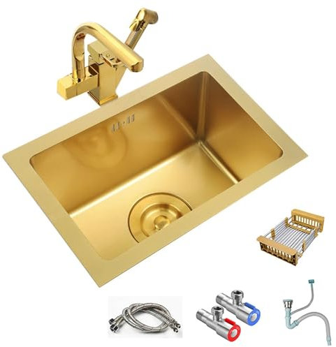 Impianti Mini Lavello Da Cucina Quadrato Dorato Lavello Lavastoviglie Da Bar In Acciaio Inox Lavabo Da Incasso Di Piccole Dimensioni Lavabo Sottopiano Con Rubinetto cucina ( Color : Gold , S : 38*38cm