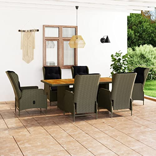 QZZCED Ensemble de meubles de jardin 7 pièces avec coussins en polyrotin marron pour jardins, terrasses, balcons