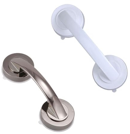 2 Stück Dusche Handgriff, 194 mm x 65 mm Anti-Rutsch Badewannengriff Ohne Bohren für Badezimmer Dusche Toilette (Silber+Weiß)
