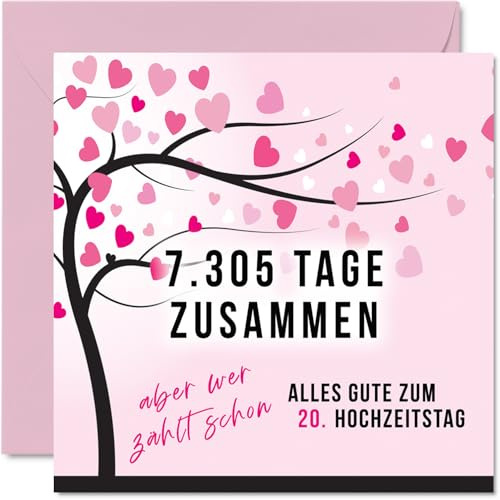 Stuff4 20. Hochzeitstag Karte Liebe, 7305 Tage Zusammen | 20 Jahrestag Karte Hochzeitstag Geschenke für Mein Mann Ehemann Meine Frau Ehefrau, 145mm Lustig Glückwunschkarten