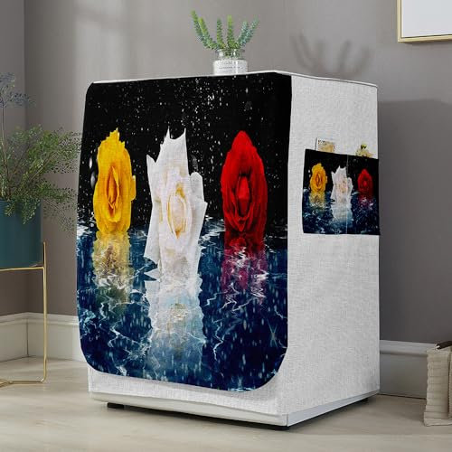 Highdi 3D Housse de Protection pour Machine à Laver, Chargement Frontal Housse La Poussière avec Ouverture Frontale pour Linge Domestique (Impression de Roses 5,Capacité S 6~7.5KG)