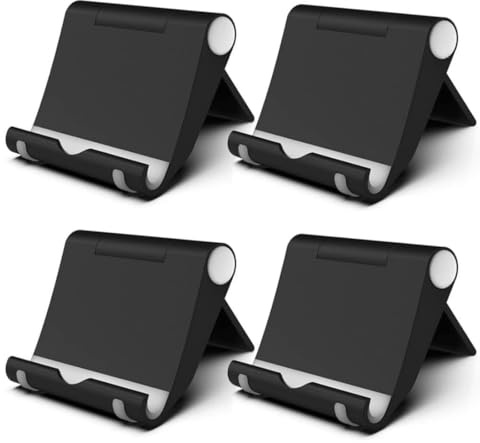 EIHI 4 pezzi Porta Cellulare da Tavolo Regolabile Universale,Supporto Telefono,Scrivania Holder Stand anche per Reggi Tablet o Poggia Smartphone Sostegno per tavola o comodino(Nero)