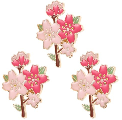 SHERCHPRY Kirschblüten-Pin Set 3 Stück Broschennadeln Für Hüte Taschen Und Kleidung Zartes Blumenmuster Farbige Cartoon-Blumen-Brosche Metalloberfläche
