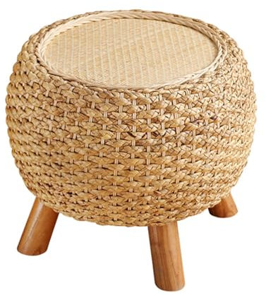 Preferspace Fußhocker, natürliche Hand-Rattan-Gewebe-Poufs, Ottomane für Couch, Schreibtisch, weicher Tritthocker, gepolsterte Fußstütze mit rutschfestem Bein für den Flur