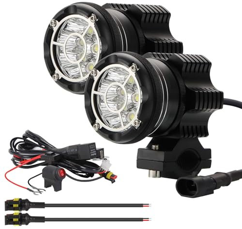 Kairiyard Coppia Fari per Moto Faretto Frontale Fendinebbia Aggiuntivo Supplementari per Moto con Interruttore e Supporto Staffa 90W 9000LM+Doppia Flash modalità Lente in vetro temperato IP68 CNC.