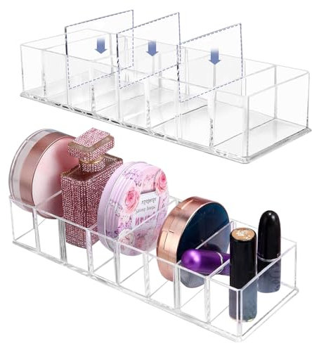 KNGNGK 2 Organizer per Trucchi Trasparenti 8 Scomparti Scatola Porta Cosmetici Trasparente Organizzatore per Cosmetici Rimovibili in Acrilico, 21,8 * 9 * 4,4 cm