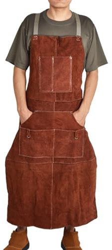 Tablier De Soudeur Extra Long En Peau De Vache, Manteau De Soudure Résistant À La Chaleur Et À La Flamme Pour Hommes Et Femmes Marron, Approx.115*65cm