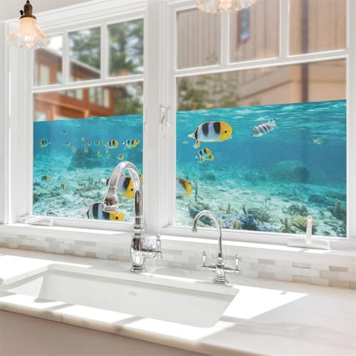 LWLFC Fensterfolie Blickdicht 38x120cm Schöne Fische Folie Fenster Sichtschutz, Selbsthaftend, Anti-Uv