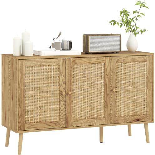 HOMCOM Buffet Salon Meuble de Rangement 120 x 40 x 75 cm Bois Naturel