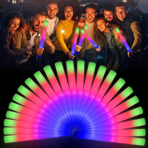 Easymaidi 56Pcs LED Foam Glow Sticks, Foam Light up Sticks Glow Sticks Bulk with 3 Modes Flashing Glow in the Dark Party Supplies for Weddings, Christmas, Festival, Birthday