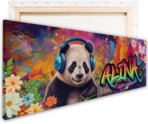 tjapalo® ZP95 Graffiti-Leinwandbild für Jugendzimmer mit Namen - Cooles Panda-Motiv für Teenager-Kinderzimmer