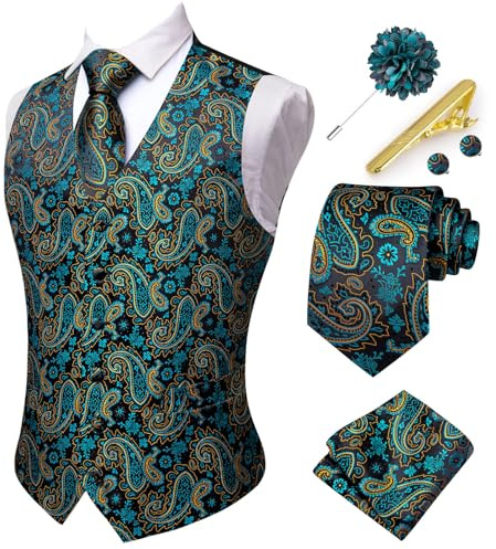 Hi-Tie Herren Anzugweste Business formelle Weste Paisley Jacquard Krawatte Anzug Weste Set für Hochzeit Party