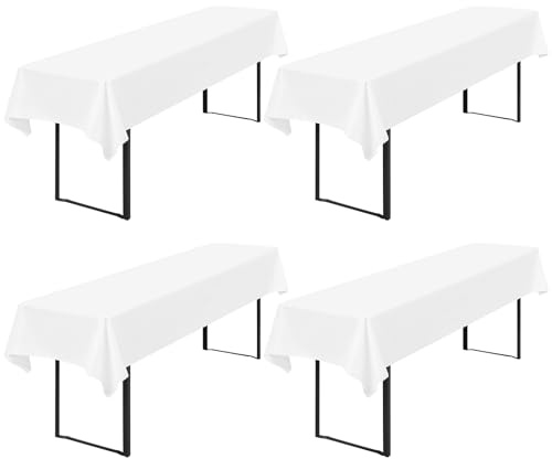 4 Stück Tischdecke Bierzeltgarnitur 100 x 250cm Biertisch Tischdecke wasserdichte Polyester Bierbank Tischdecken für 50 und 70cm Biertische, Rechteckige Tischdecken für Hochzeitsfeiern(Weiß)