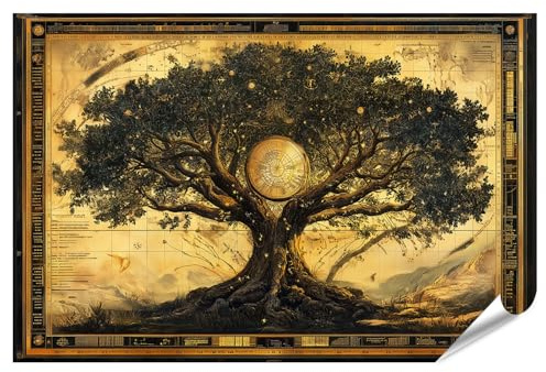 islandburner XXL Bild Poster Baum des Lebens auf einer alten Karte Premium Bilder Fotodruck