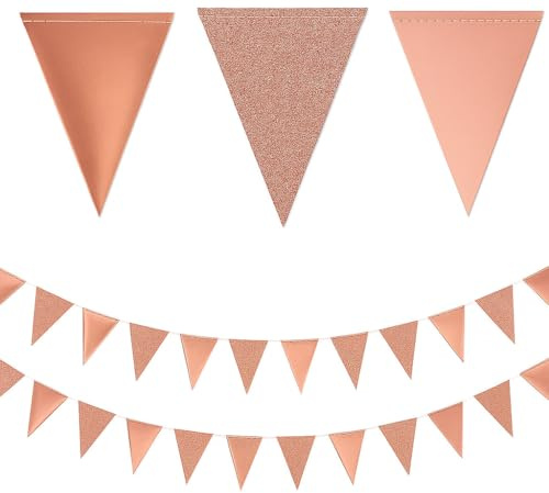 3PCS 30ft Rose Gold Fabric Bunting, Double Sided Glitter & Metallic Paper Pennant for Birthday, Wedding, Baby Shower, Hen Party, Bridal Shower, Anniversary Party Decorations