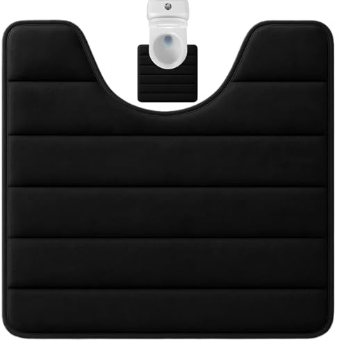 YREYBN Toilet Mat, Premium Absorbent Pedestal Mat for Toilet, Non-Slip Bathroom Floor Mat, Quick Drying Black U Shape Toilet Mats Pedestal Only, Enhances Bathroom Safety and Decor