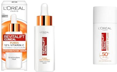 L'Oréal Paris Set: Revitalift Clinical 12% Pures Vitamin C, 30 ml und Revitalift Clinical Vitamin C Tägliches Anti-UV Fluid LSF 50+, 50 ml