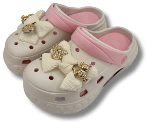 SUNSEA Shoes Zuecos Mujer con Plataforma Air Cushion, Diseño de Lazo/Llavero de Oso. Zuecos Sanitarios Amortiguación de Aire (Blanco, Sistema Tallas Calzado EU, Adulto, Hombre, Números, Mediano, 41)