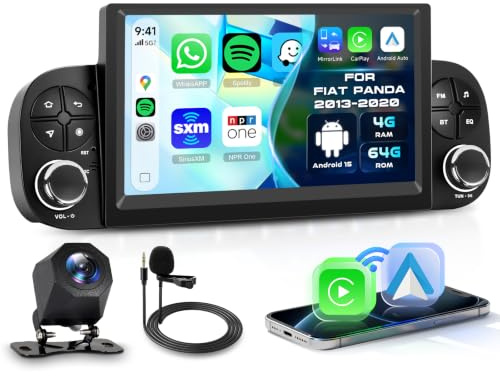 Motorsi 4+64G Carplay Autoradio per Fiat Panda 319 312 (2013-2020) con Wireless Android Auto, 7 IPS Touchscreen Bluetooth Car Stereo Schermo Auto con GPS 5G WiFi RDS FM SWC USB Canbus+ Telecamera