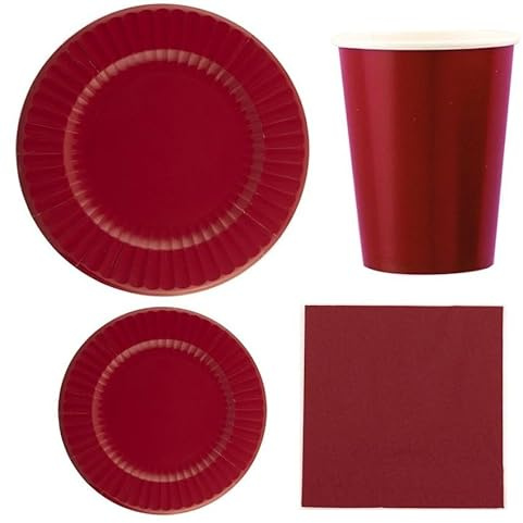 kit 40pz - Coordinato MONOCOLORE ROSSO RUBINO tavola festa COMPOSTABILE plastic free - piatti, bicchieri tovaglioli - allestimento tavolo Natale, Capodanno, Laurea