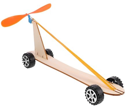 ORFOFE Wooden Wind-powered Car Educational Science DIY Kit for Rubber Band Powered Mechanical Car Learning Construction for Brain Development and Fun Physics Experiments
