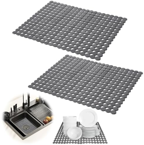 2Pcs Kitchen Sink Mat,30 x 40cm Adjustable Sink Mat Protector for Ceramic | Fast Draining Mats,Non-Slip Sink Protectors,Easy to Clean,Sink Mats for Kitchen Sink Countertop,Dishes and Glassware