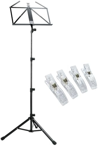 K-M 10810 Notenpult aus Stahl Schwarz mit 4 keepdrum Notenklammern