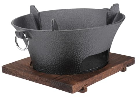 SHINEOFI Barbecue Extérieur Charbon de Bois 26 Cm Grand Format en Fonte Plateau en Bois, Cuisson Uniforme, Longue Combustion, Camping et Activités Plein Air Couleur Aléatoire