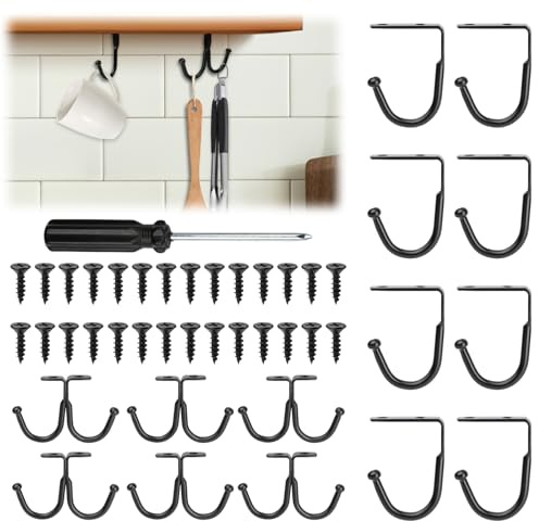 14 Stk Tassenhalter Schrank,Haken für Unter Regal,Deckenhaken Schwarz mit Schrauben,Tassenständer Tassenregal,Tassenhaken Metall,Tassenhalter Regal,Haken Decke für Becher,Mantel,Hut, Krawatte,Pflanzer
