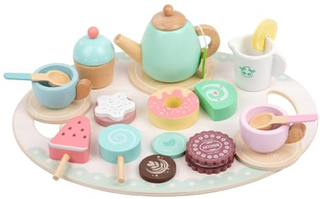 Perfeclan Juego de té para niños, Juego de té de Tarde, de rol, jardín de Infantes para niñas, Tazas de té, de simulación, Cocina, Juguetes de Madera para