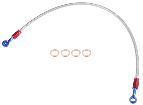 Tubo Flessibile per Moto, Lungo 70 cm (27,56 Pollici), Diametro Interno 10 mm, Linea Olio, angolato 28°, Rivestito in Gomma, per Quad, Moto da Cross, Moto Sportive, Colore Argento