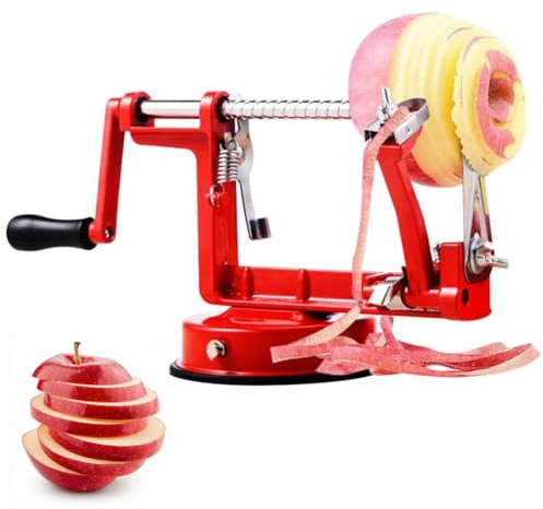 NAJILI Apfelschäler 3 In 1 Mit Kurbel, Apfelschneider, Apfelentkerner, Apfelschälmaschine Mit Stahlklingen, Multifunktionale Schälmaschine Für Obst Und Gemüse, Rot