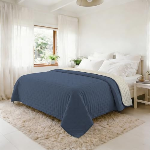 Trapunta Matrimoniale Primaverile in Microfibra, Copriletto Estivo Double Face - Trapuntino 100gr Morbido e Leggero - Coperta Letto Qualità Premium 250x250 cm – BLUE/SABBIA