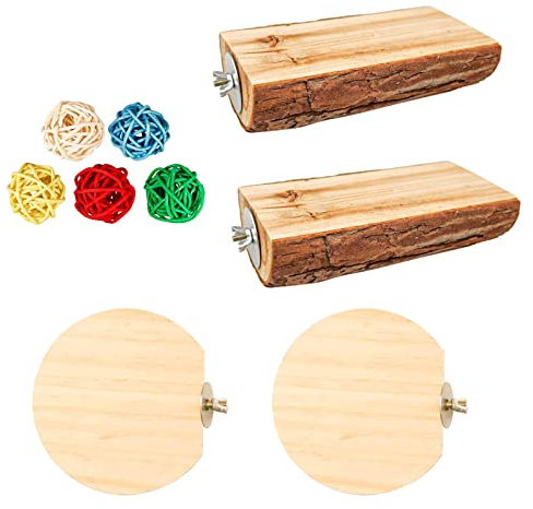 9er Pack Vogelspielzeug Naturholz Sitzstange Papageienständer Käfig Kuschelplattform Set Rattanbälle Kauspielzeug für Haustiervögel Natürliche Vogelsitzstangen Holzständer Papageiensitzstange Set