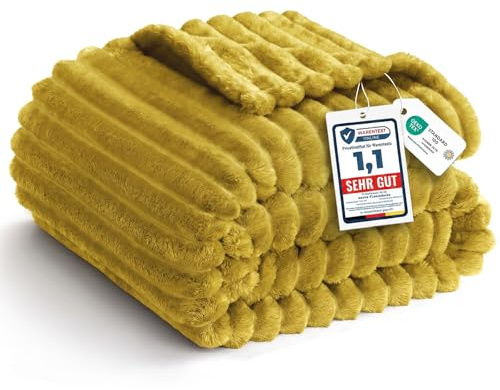 WAVVE Kuscheldecke Flauschig Decke - 150x200cm - Gelb - Weiche Flanell Fleecedecke, Sofadecke & Couchdecke, Warme Korddecke für Wohnzimmer Deko, Sofaüberwurf Tagesdecke