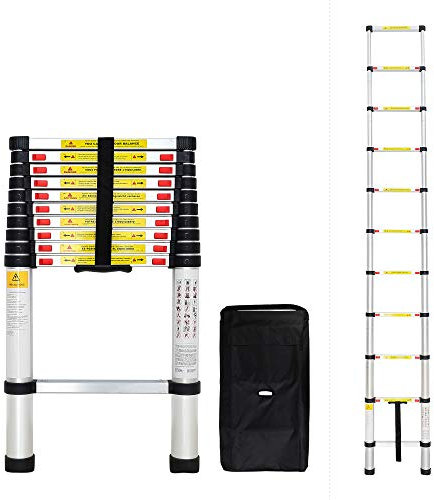 Todeco - Scala Telescopica, Scala Pieghevole - Carico massimo: 150 kg - Standard/Certificazione: EN131 - 3,2 Metri, Borsa per trasporto GRATIS, EN 131