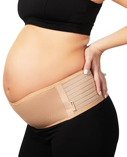 AZMED Maternity Belt Back Support - Adjustable Abdominal Binder for Pregnancy - Belly Band for Pelvic, Waist & Lower Back Comfort - Fits Up to 46 Inches - Beige