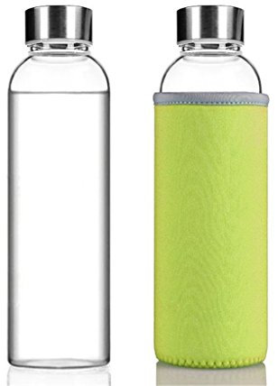 Hmilydyk Gourde d'eau portable en verre avec manchon en nylon, GUGLASSBT-360-green, Green, 360ml