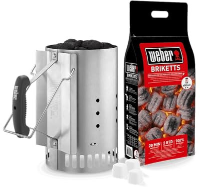 weber kit ciminiera di accensione 17631 con 2 kg di bricchette e 3 accendi fuoco