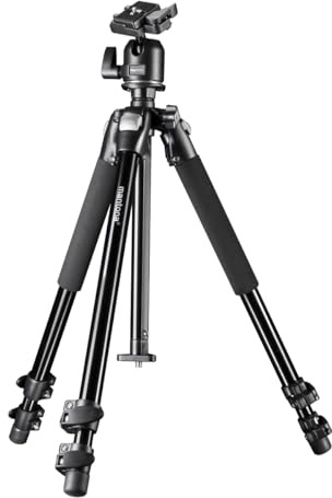 Mantona Basic Scout Makro Fotostativ, Kamerastativ bis 153cm, ideal für Makro durch umkehrbare + 2. kurze Mittelsäule, sehr vielseitig für Outdoor Fotografie und DSLR Kamera, kompakt stabiles Stativ