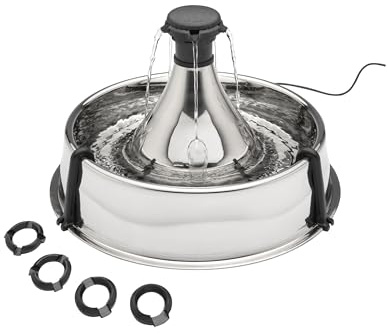 PetSafe Drinkwell Stainless Steel 360 Multiple Pet Fountain - Scratch and Rust Resistant Automatic Water Dispenser for Cats or Dogs - Adjustable Flow Control - 128 Ounce (3.8 Liter) - Filters Included