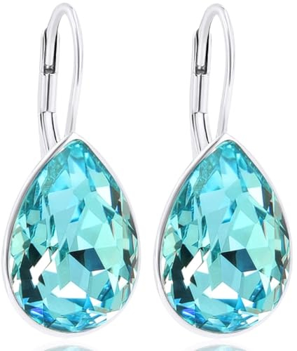 925 Silberohrringe Türkis Kristalle Tropfen-Ohrringe Klappverschluss 925 Sterling Silver NOBEL SCHMUCK