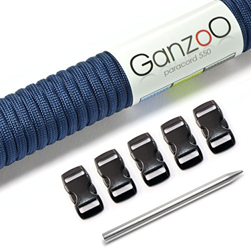 Paracord 550 Seil 15m + 5X Klickverschluss + Nadel für Armband, Leine, Halsband