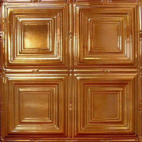 American Tin Ceilings [5 Pack] 24 x 24 Tin Nail-Up Ceiling Tiles | Pattern #1 Rustic Copper Square Pattern Design with Modern Beveled Squares for Ceilings & Kitchens - Made in USA | kit-n-p01-crt