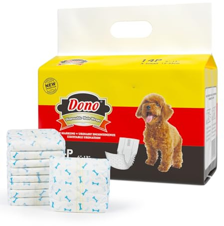 Pañales Desechables para Perros DONO Paquetes para Perros machos Pañales Suaves para Mascotas Masculinos absorbentes, pañales Extra pequeños con indicador de Humedad 14PCS