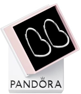 Pandora Icons Pendientes de aro con diseño de corazón asimétrico de plata
