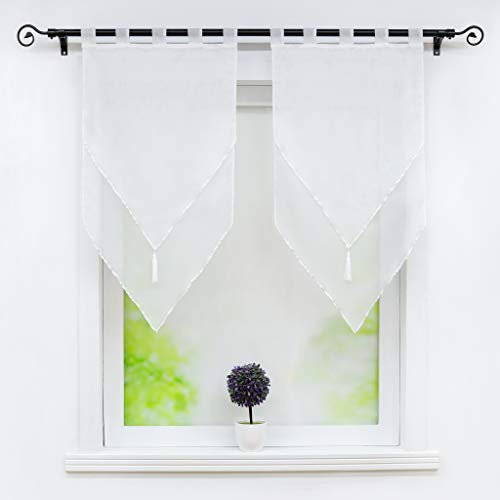 Joyswahl Scheibengardine Voile Bistrogardinen mit Quaste Panneaux, Zweifarbig »Lydia« Doppelschicht Kurzstore mit Schlaufen BxH 45x90cm Weiß/Weiß 2 Stück