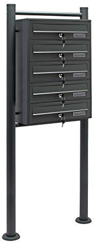 Multiple Outdoor Letterbox Standing Multi-slot Postbox 5 Galvanised Steel Mailboxes in Anthracite