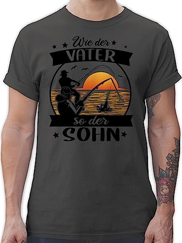 T-Shirt Herren - Angler Geschenke & Zubehör - Wie der Vater so der Sohn - Angeln - schwarz/orange - XL - Dunkelgrau - Tshirt angelshirts Angel söhne Shirt angelbekleidung angelshirt Fischerei